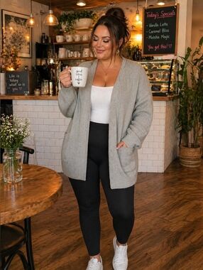Ricki’s Plus Size Grey Knit Cardigan | Cozy Open Front | 2X/3X
